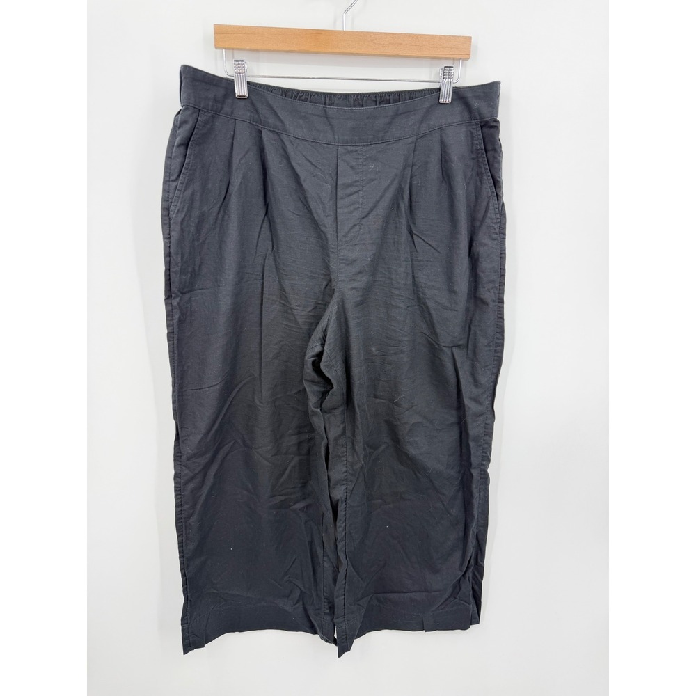 Pact Wide Leg Crop Pants Womens XL Black Organic Cotton Linen blend Pleated